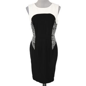 Calvin Klein Dress Womens 8 Black Ivory Sheath Lined Back Zip Colorblock Career